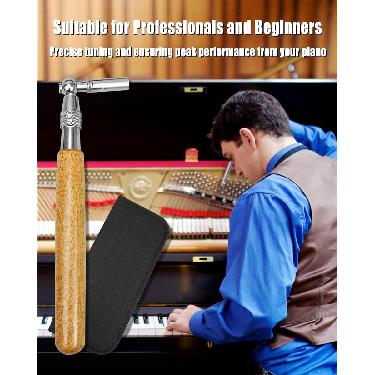 Professional Piano Tuning Kit Piano Tuner Tool Set Piano Tuning Hammer Tuning Wrench Wrench Fastener Tuning Mute with Portable Case for Professionals and Beginners 36 Pieces