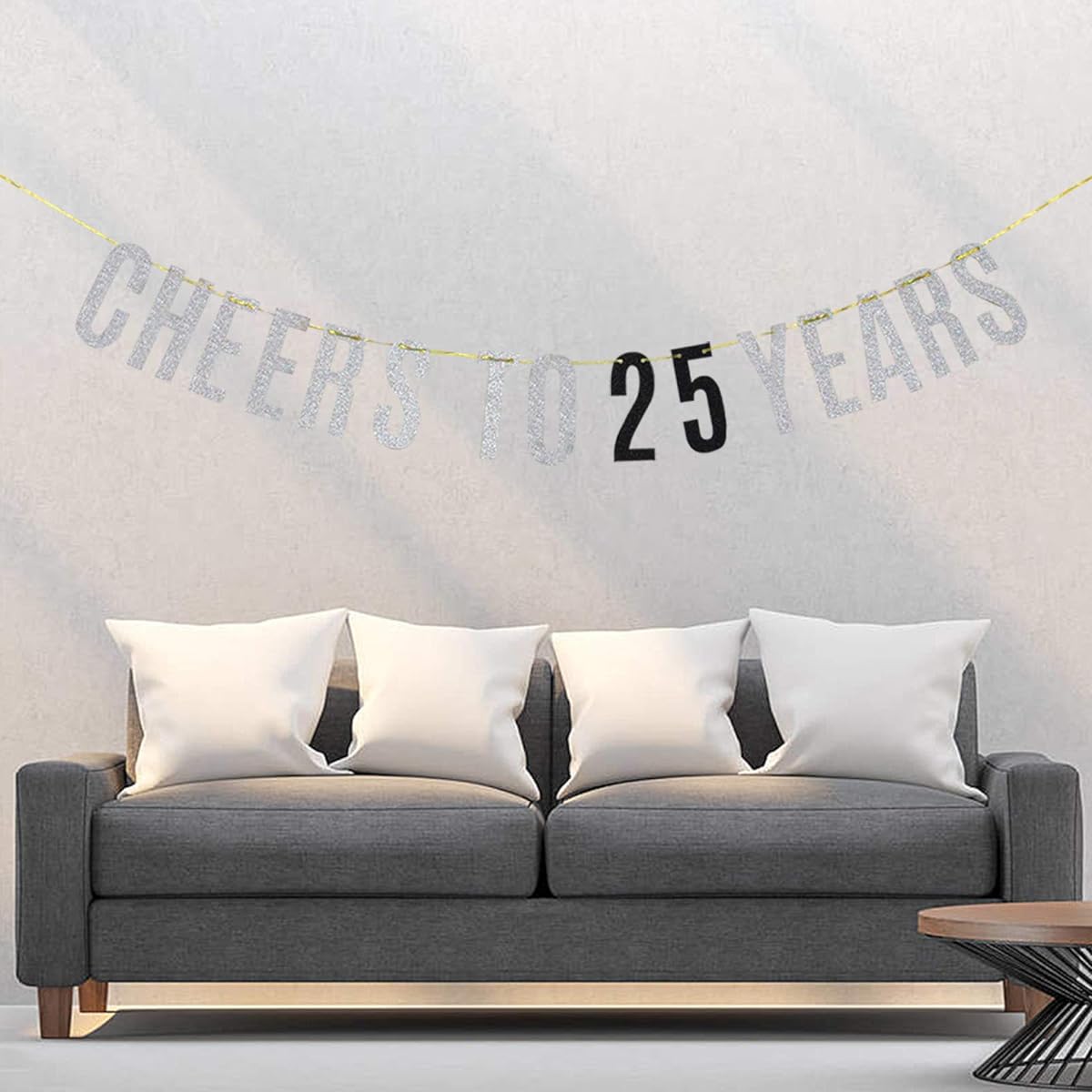 WeBenison Cheers to 25 Years Banner Happy 25th Birthday 25th Anniversary Banner Celebration Party Decoration Supplies Silver Glitter