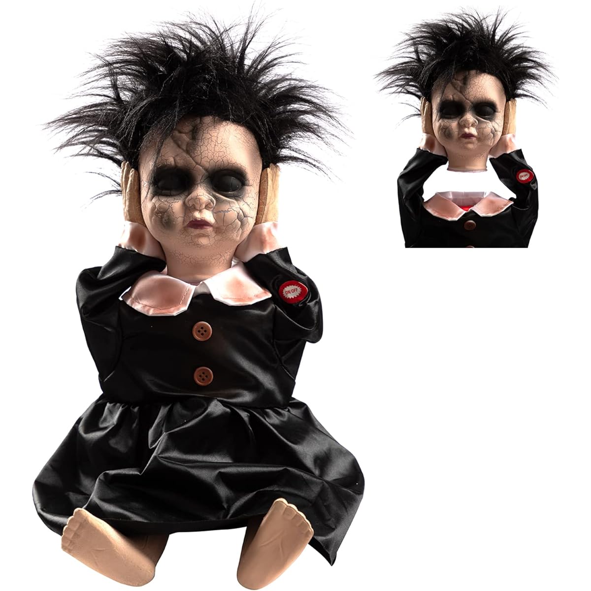 HollyHOME Halloween Decorations, Creepy Animated Ghost Doll Props with Moving Head, Halloween Gifts, Black