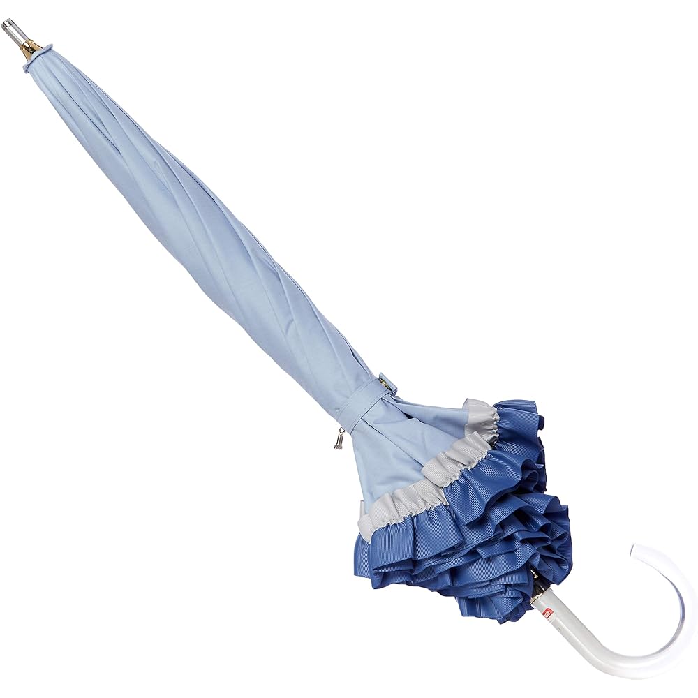 [Moonbat] Long Umbrella MOONBAT LANVIN en Bleu 2 Color Grosgrain Ruffles Parasol Short Umbrella Parasol Simple Stylish Cute Heat Shielding/Blackout Women's Sax Blue Length of Rib: Approx. 50cm 22-084-11116 -06