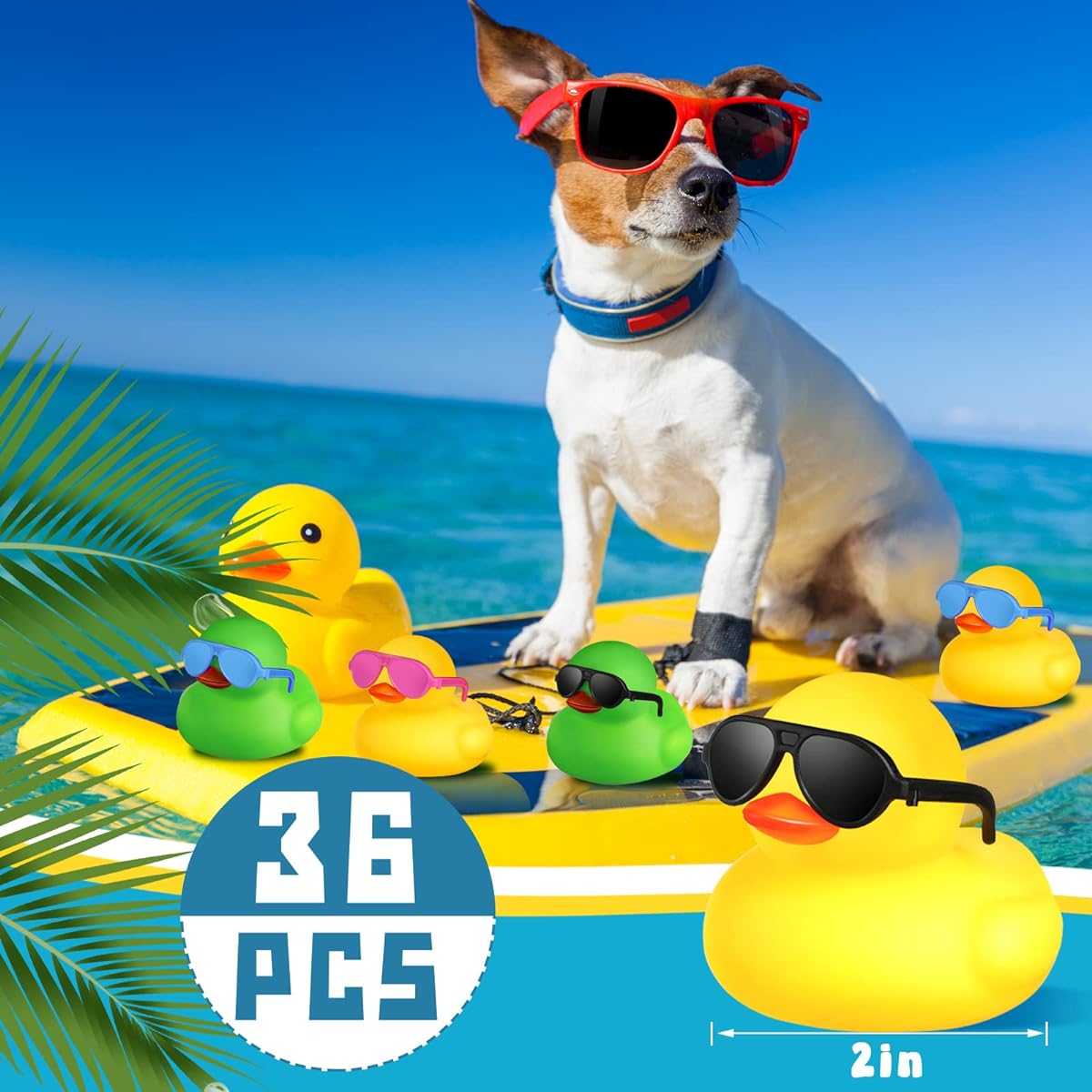 36pcs Mini Rubber Ducks with Sunglasses, Rubber Ducks for Valentine's Day, Bulk Bathtub Yellow Ducks, Gifts for Kids, Birthday Party Favors, Cruise (Multicolor, Ducks with Sunglasses)