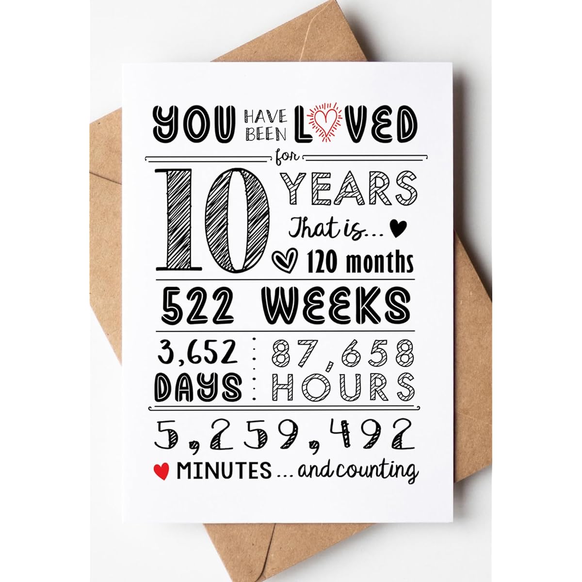 Katie Doodle - 10th Birthday Card - Super Cute 10 Year Old Girl Birthday Gift, 10 Year Old Boy Birthday Gift, Anniversary Decoration, Gift for 10 Year Old Girls and Boys - Card & Envelope Included