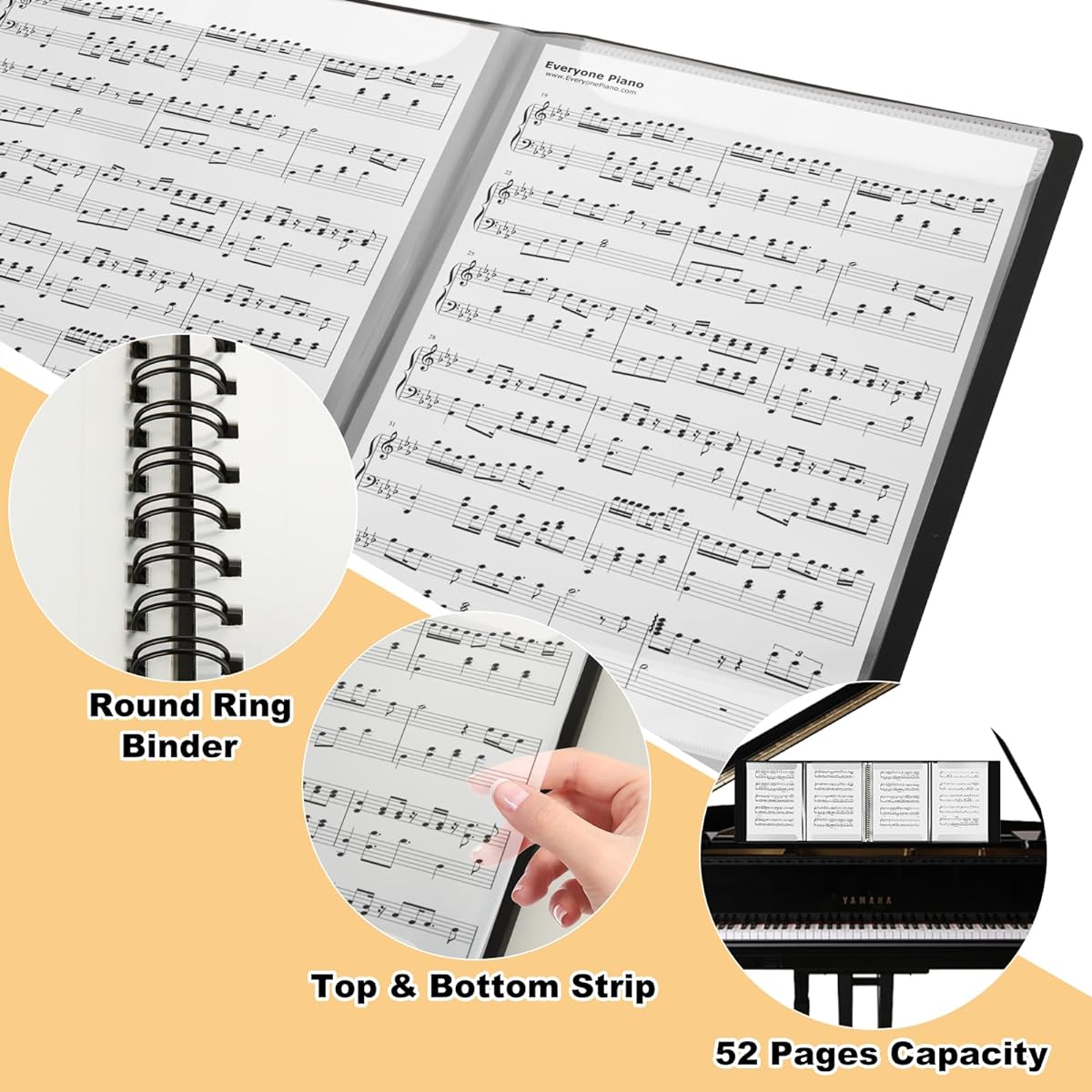 CYEAH Sheet Music Folders 2 Pack 8.5x11 Music Binder with 4 Page Expansion 60 Pockets Black Music Folder Organizer Writeable Folder for Holding Sheet Music and Storing Files