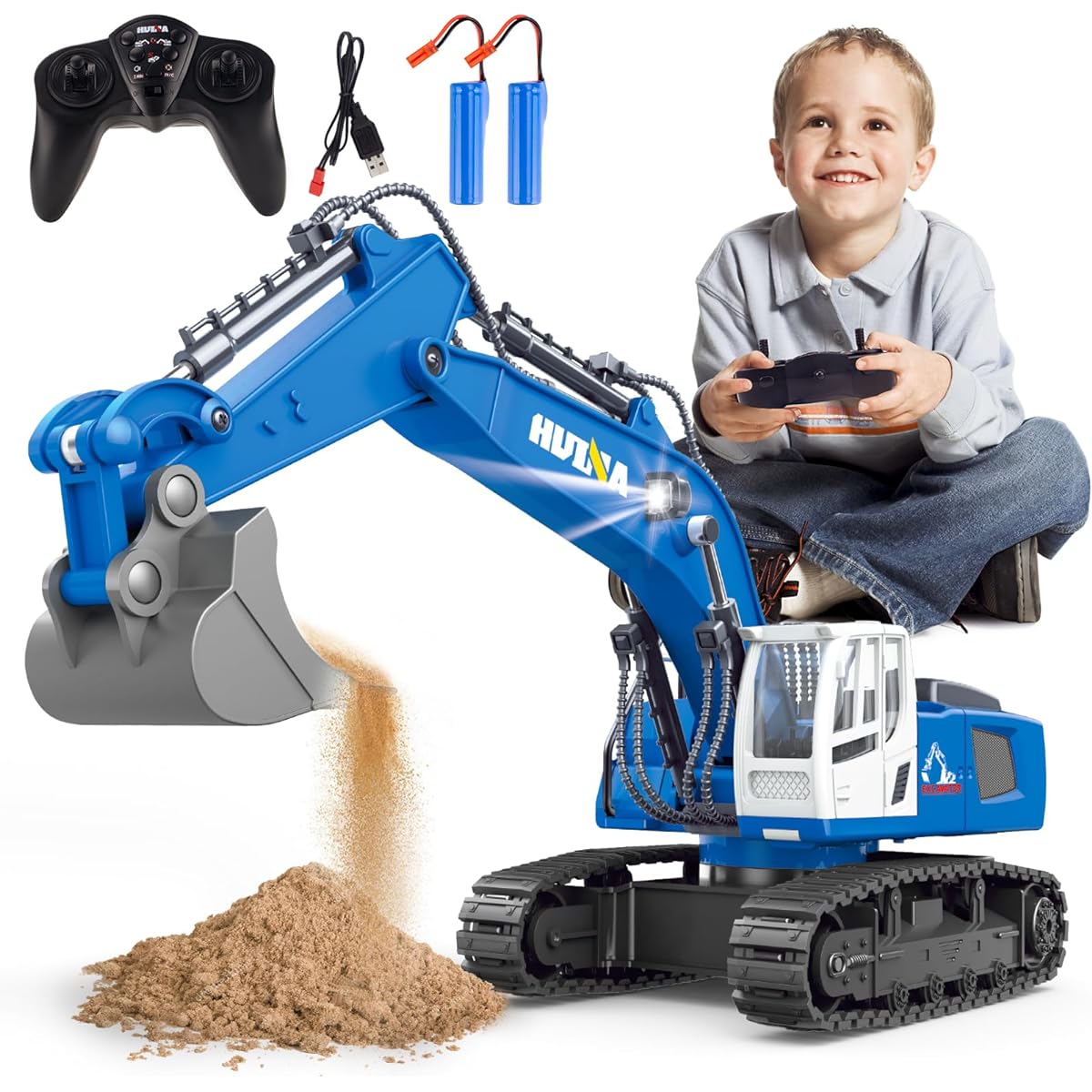 UNIH Remote Control Excavator Toy for Boys, 11 Channel 2.4G RC Excavator, Boys Toys for 4 5 6 7 8 9 Years Old, 1/18 Scale, Perfect for RC Excavator, Great Christmas and Birthday Gift, Suitable for Boys Ages 4+