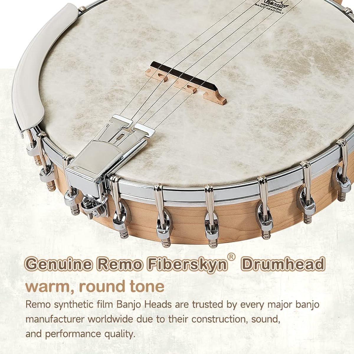 Mulucky 5 String Banjo, Full Size, with 24 Brackets, Open Back, Maple Banjo with Remo Head, 5th Tuner with Gears, Gift Package with Beginner Kit - MB1101