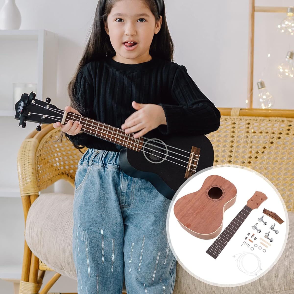 Vaguelly 2 Sets UKE DIY Kit Make Your Own Ukulele Set Paintable Ukulele Playstencil Handmade Musical Instrument Material Accessories