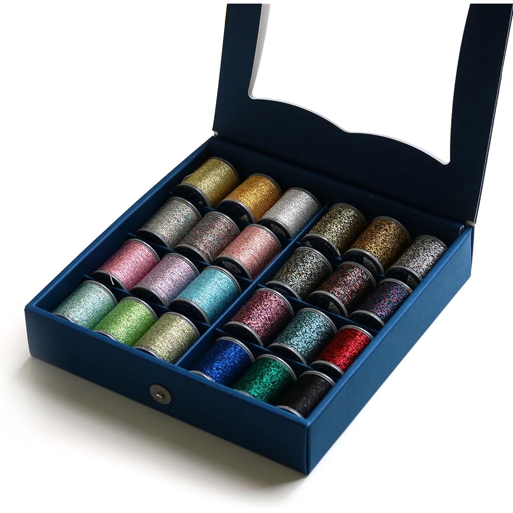 FUJIX Sparkle Lame Paper Box Set, 3 Pieces, 150m, 24 Colors, Sewing Thread, Hand Sewing Thread