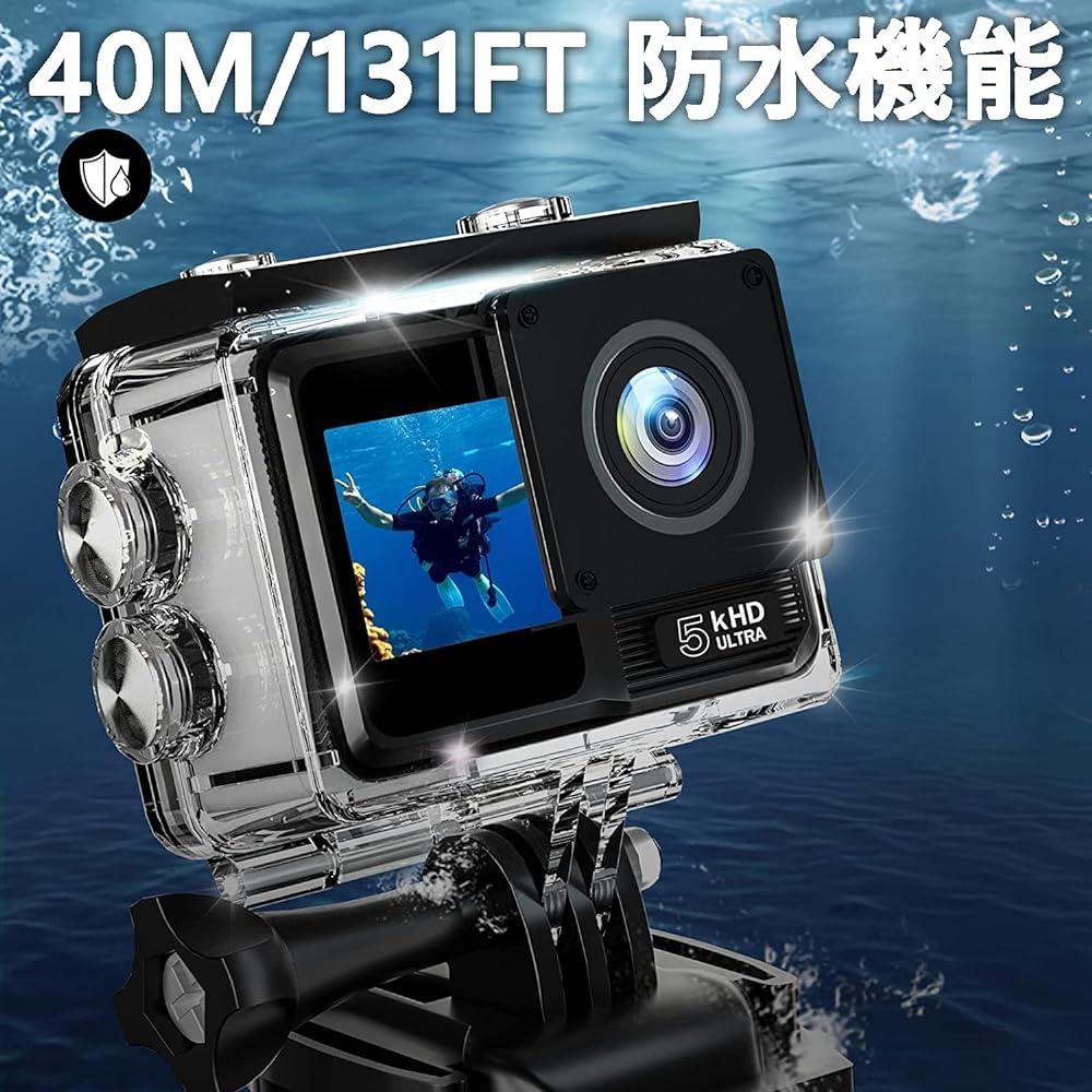 Action Camera, Wireless Microphone Included, 30 Fps, 24 MP, 5K Action Camera, EIS, 6-Axis Image Stabilization, Touch Panel Type, Front/Rear Dual Screen, Action Cam, IPX8, Waterproof, 40M Underwater