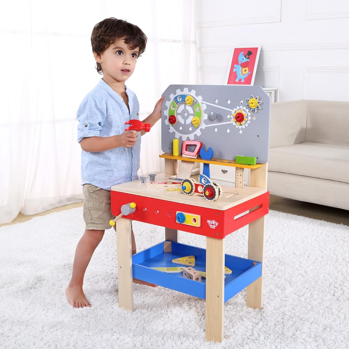 TOOKYLAND Wooden Builder Workbench Playset - 48 Pieces - Includes Child Size Tools and Hardware - Toys for Kids Ages 3 and Up