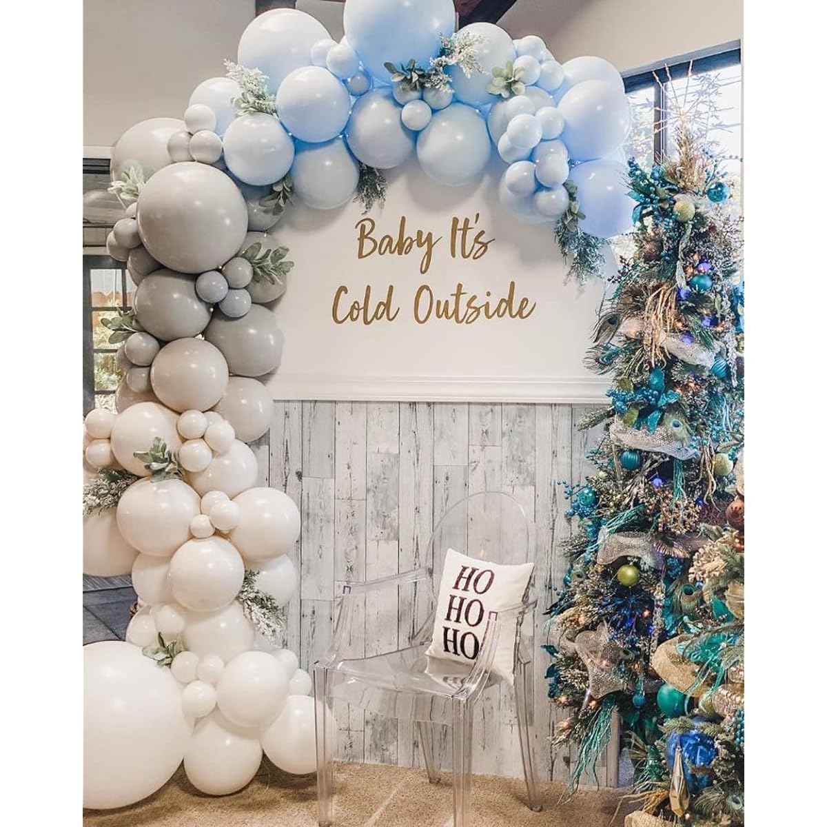 PARTYNOW Balloon Garland Arch Kit White Gray Macaron Blue Balloon Garland Baby Shower Anniversary Birthday Christmas Wedding Party Decoration 134 Pieces
