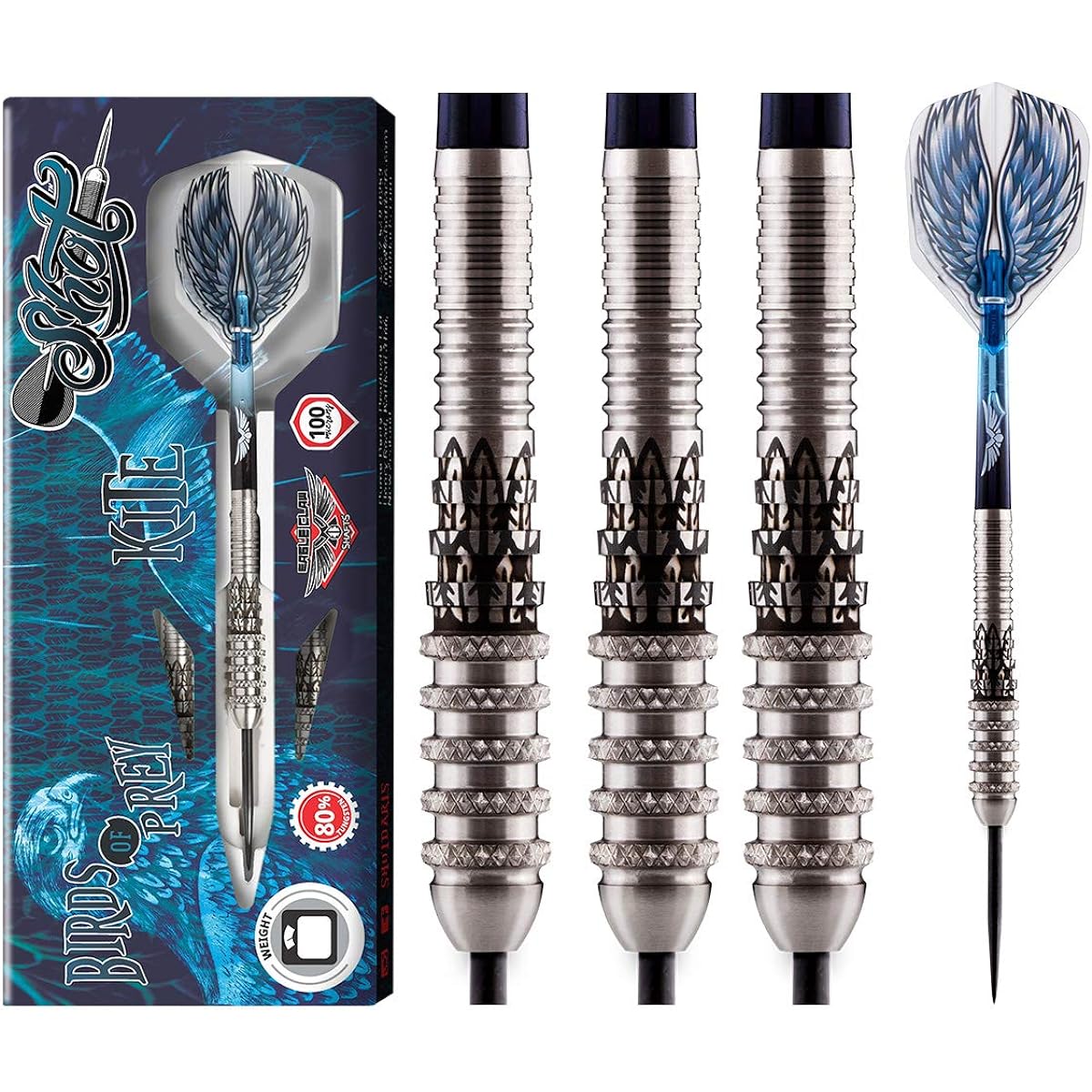 Shot! Darts Birds of Prey Kite Steel Tip Darts Set with 80% Tungsten Barrel