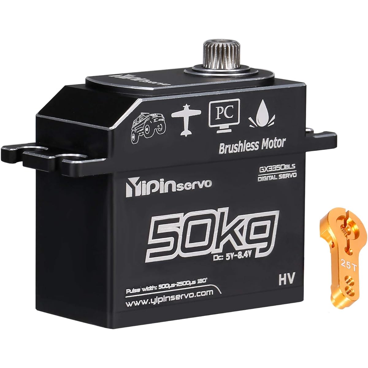 GoolRC 50KG Digital Servo Waterproof Steering Servo with 25T Servo Arm Full Metal Gear Brushless Motor Servo for 1/8 1/5 RC Car Boat Airplane Helicopter Robot GX3350BL Control Angle 180°