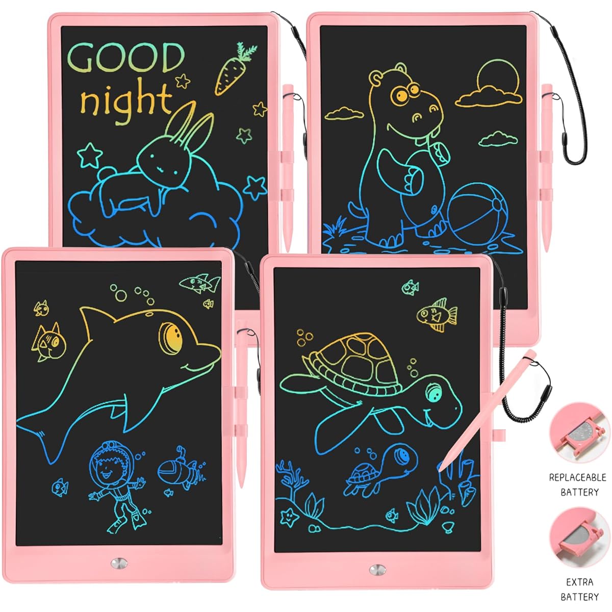 SIXGO LCD Writing Tablet 4 Pack 10 Inch Colorful Drawing Pad for Kids Reusable Doodle Board with Erase Button Educational Gift for Ages 3 4 5 6 7 Toddlers Boys Girls
