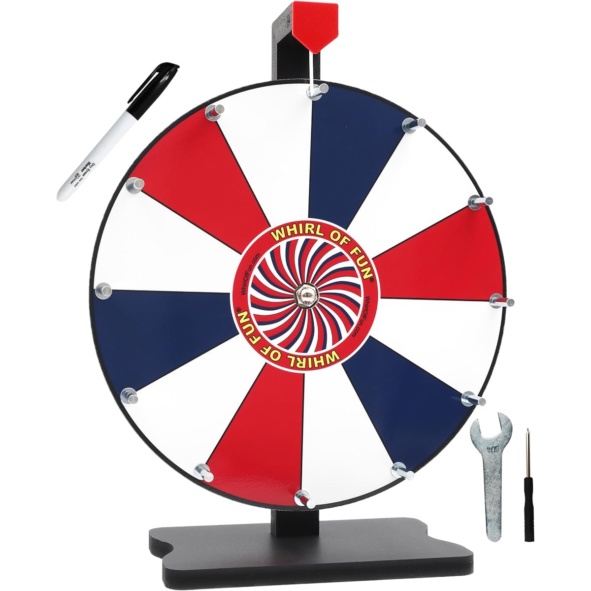 Whirl of Fun 12" Prize Wheel - Spinning Wheel with Stand, 10 Colors, Slots, Customizable, Erasable Dry Erase Surface, Summer Fruit Colors, Includes Portable Tool, Made in the USA