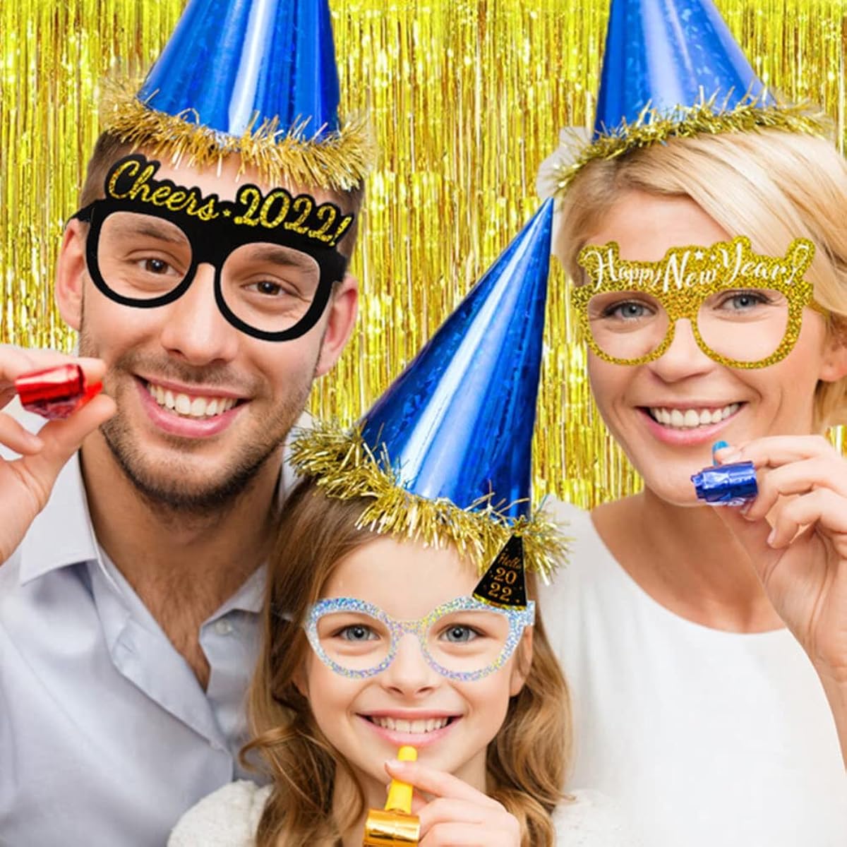 PRETYZOOM 12 Pack 2022 Happy New Year Eyeglasses Headband Set Fancy New Year Party Glasses Funny Eyewear Glitter Hair Tiara 2022 New Year Party Party Decorations Party Favors