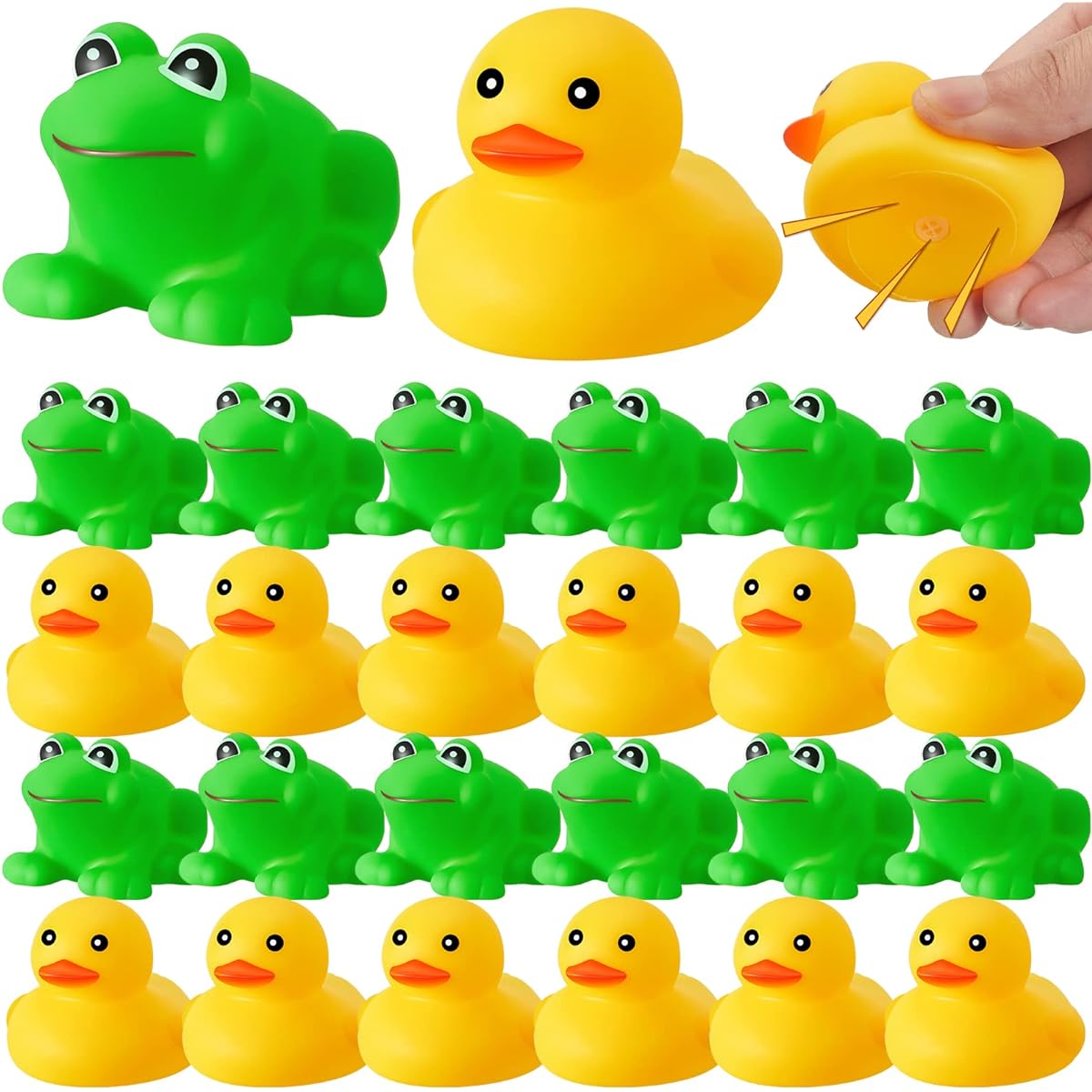 Mini Rubber Ducks 12pcs Rubber Frogs Sound and Float Mini Duck Rubber Bath Toy Green Frog Bath Toy Yellow Duck Floating Rubber Duck Bathtub Toys for Boys Girls Shower Toys 2 x 2 Inch