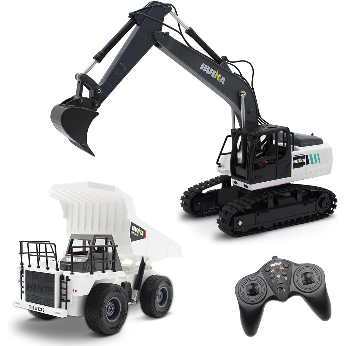 Losbenco 9 Channel Excavator and Dump Truck Remote Control Construction Toy Set 2.4GHz for Boys Girls Kids 1/24 Mini Metal RC Digger Vehicle Real Dumper Engineering Building Toy