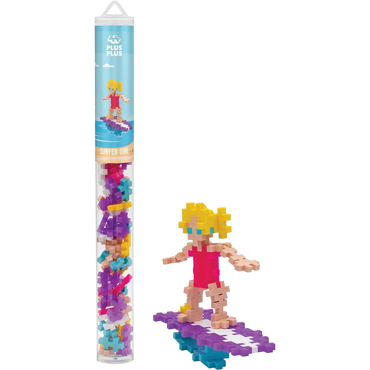 PLUS PLUS - Surfer Girl - 70 Pieces Construction Building STEM/Steam Toy Interlocking Puzzle Blocks for Kids Mini Maker Tube