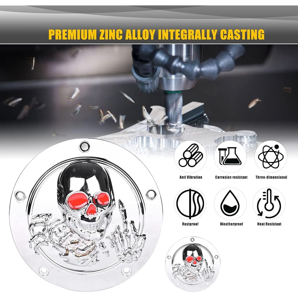 Harley Softail Derby Cover Sresk 3D Skull 5 Hole Derby Timer Engine Timing Cover Point Cover for Harley 1999-2014 Big Twin Cam EVO Touring Road King Electra Glide FLHR FLHX FXST Dyna (Chrome R)