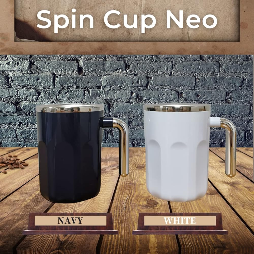 Mr. Travolta Spin Cup NEO Automatic stirring cup without stirrer (Navy) Automatic stirring mug No batteries required Eco-friendly For coffee and cocoa Convenient gift Unusual gadget Perfect gift
