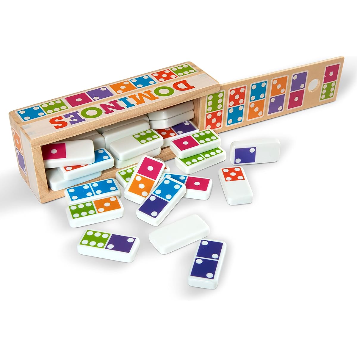 Melissa & Doug Domino Tabletop Game with 28 Colorful Tiles and Wooden Storage Box