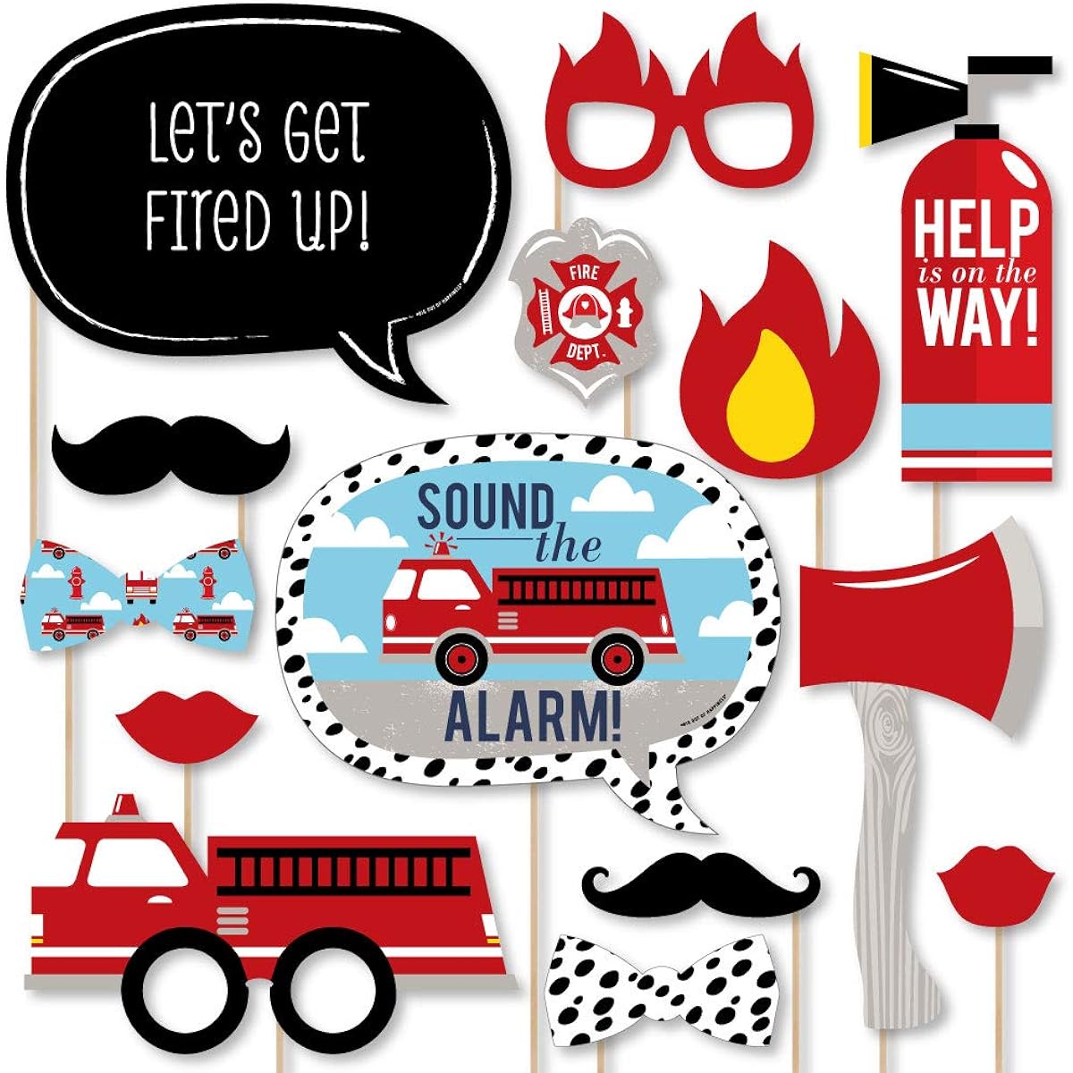 Big Dot of Happiness Fire Truck Firefighter Firetruck Baby Shower Birthday Party Photo Booth Props Kit 20 Pieces