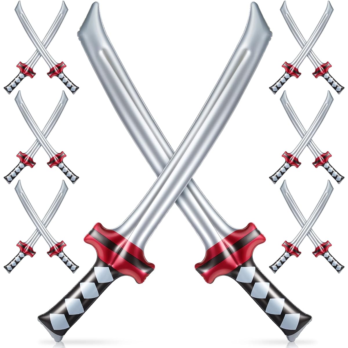 Inflatable Ninja Samurai Sword Inflatable Ninja Sword Inflated Sword Sword Toy Explosive Samurai Sword Toy Costume Accessories Girls Boys Birthday Ninja Theme Party (Black & Red 24 Pieces)