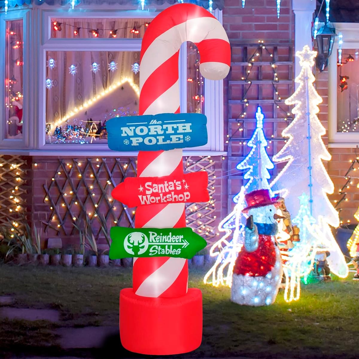 SHDEJTG 8ft Christmas Inflatable Outdoor Decoration Candy Cane Stacking Sign Christmas Inflatable with LED Lights for Inflatable Christmas Party Yard Yard Lawn Decoration