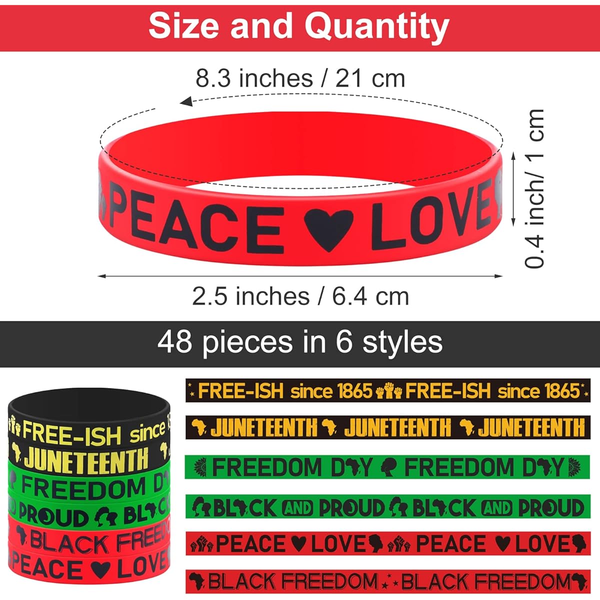 durony 24 Pieces Happy Juneteenth Rubber Bracelet Juneteenth Silicone Wristband Bracelet Black Freedom Day Party Favors June 19th African Afro-American Festival Decoration Gift Giveaway