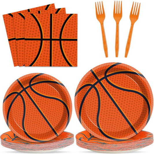 200 Pieces Basketball Disposable Paper Tableware Set for 50 People, Basketball Plates, Sports Theme Party Supplies, Basketball Table Decorations Supplies for Teenagers Kids Boys Basketball Team Party