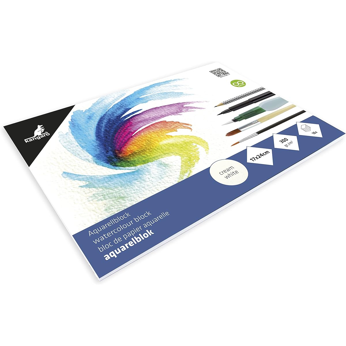 Watercolor paper 24x17cm 300g 16 sheets Cream white Kangaro