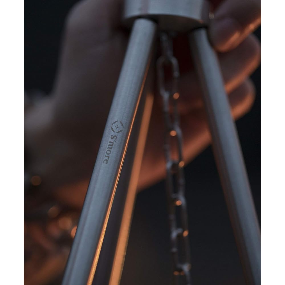 S'more Stainless Tripod Camping Tripod Tripod Tripod Stainless Steel Cookware Lightweight 428g Compact Camping Outdoor Solo Camping Chain Adjustment Logo Stylish Storage Bag Storage Case