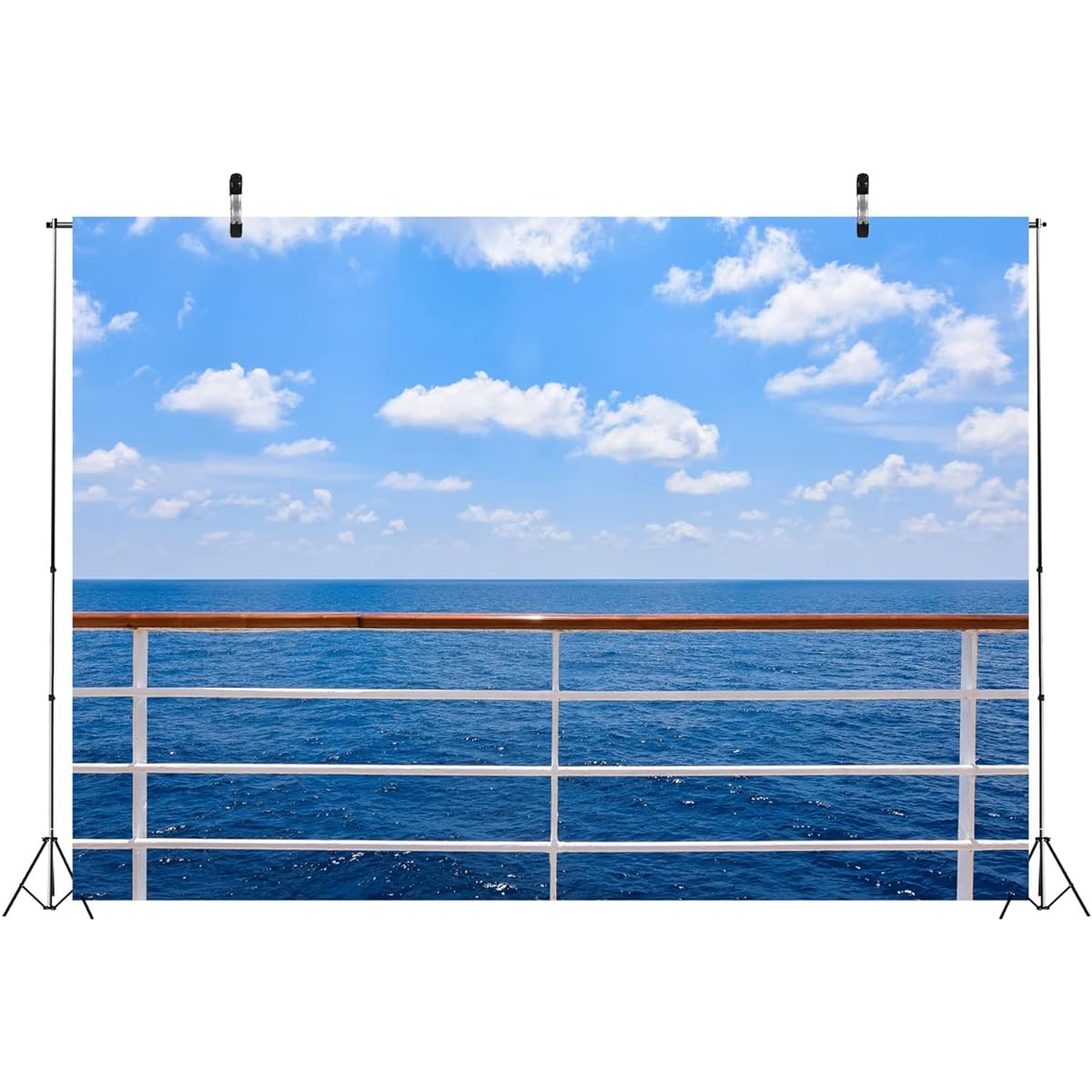 CORFOTO 7x5ft Ocean Cruise Ship Backdrop Blue Sky Travel Ship Deck Fence Photo Backdrop Summer Sea Cruise Ship Cruise Theme Party Decoration Supplies Photo Studio Props