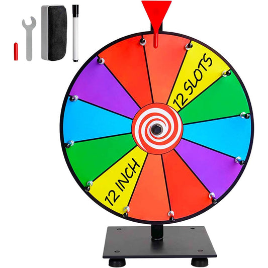 Autex 12" Heavy Duty Prize Wheel, 12 Slot Tabletop Color Spinning Wheel with 2 Model Clickers, Carnival Spin Wheel with Dry Erase Markers and Eraser for Trade Shows, Spin Fortune Game