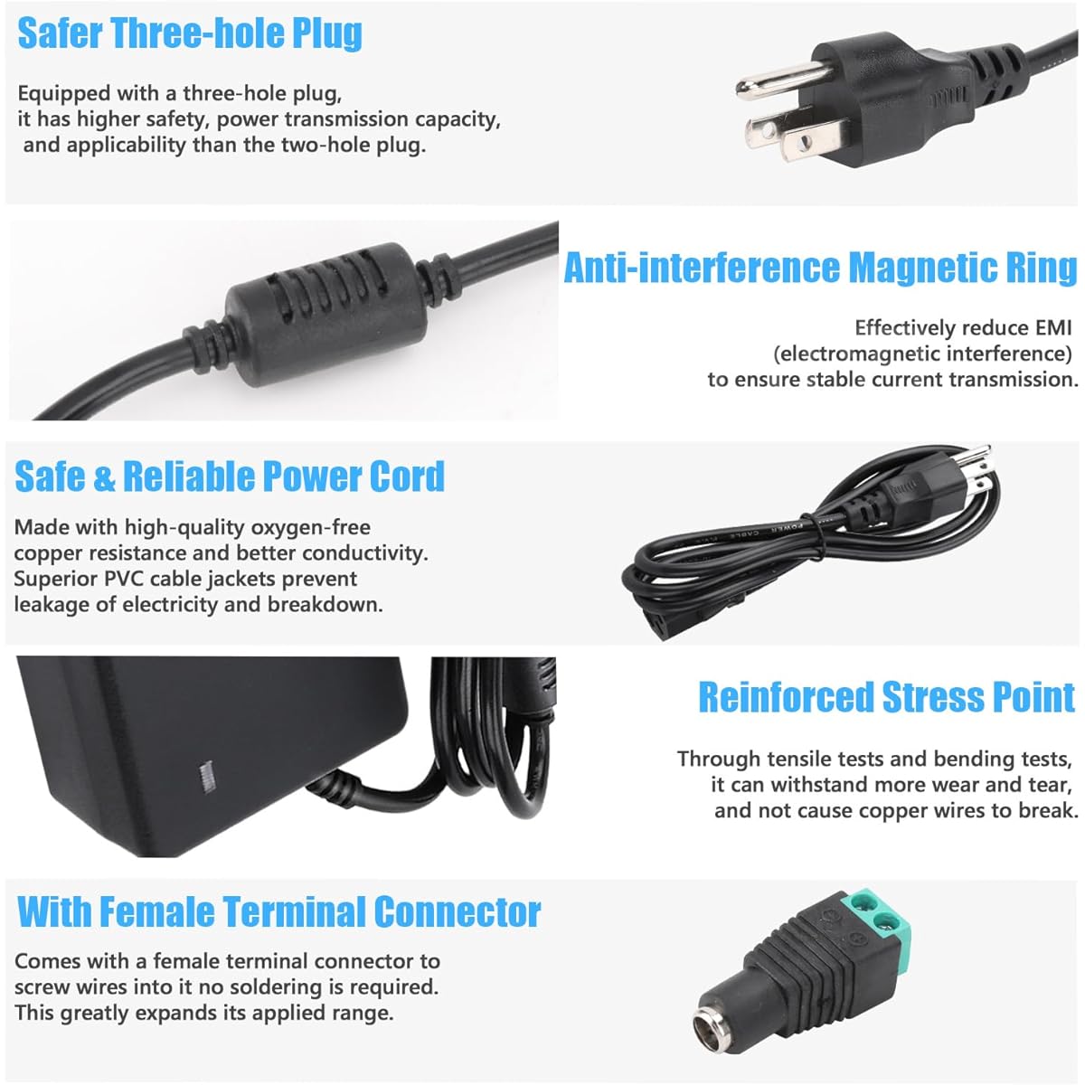 AOYADAISU 24V Power Adapter 144W 6A - AOYADAISU 100-240V Universal AC to DC Power 5.5mm x 2.1mm DC Plug 24 Volt 6 Amp Power Adapter for LED Strip Light Router Camera