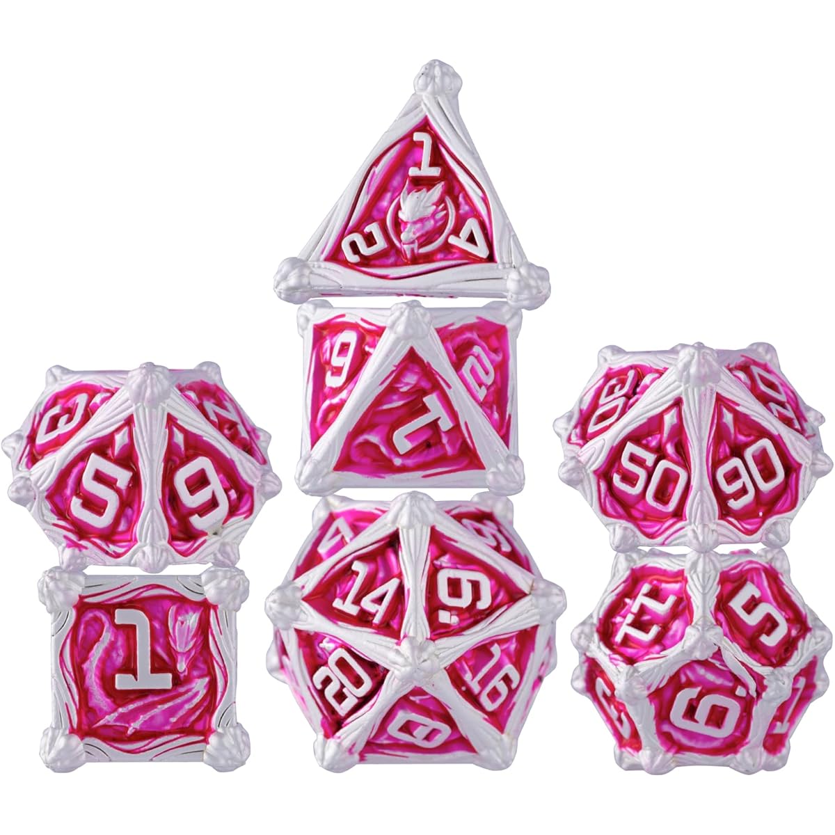 Surpass DND Dice Set, 7 Piece Metal Dice Set, Pathfinder Role Playing Game Dice with Gift Case, Polyhedral Metal Dice for Dungeons & Dragons Games, Game Dice for Tabletop Games, RPG, MTG, Board Games (Pink Dice)