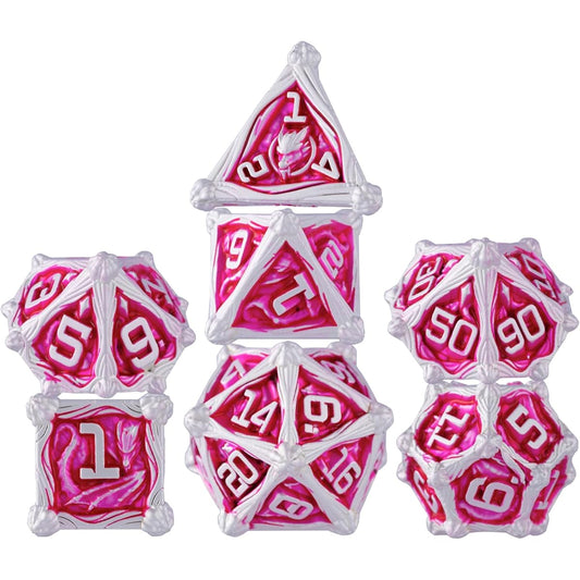 Surpass DND Dice Set, 7 Piece Metal Dice Set, Pathfinder Role Playing Game Dice with Gift Case, Polyhedral Metal Dice for Dungeons & Dragons Games, Game Dice for Tabletop Games, RPG, MTG, Board Games (Pink Dice)