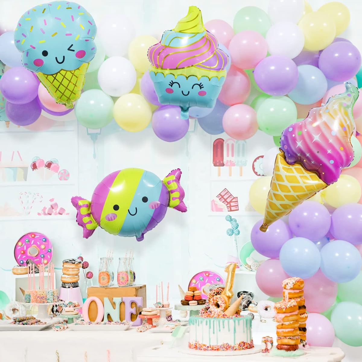 Sweet Ice Cream Party Balloons Arch Garland Kit Pastel Macaron Sweet Corn Popsicle Ice Cream Foil Balloons Decorations for Kids Summer Ice Cream Theme Party Girls Birthday Baby Shower Party Supplies