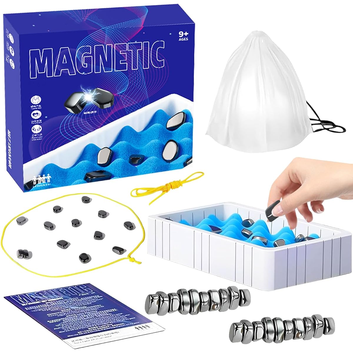 Magnetic Chess Game Family Board Magnet Game Magnetic Stone/Sponge Chess Board/String Rock Strategy Game Family Game Party Game Fun Tabletop Game