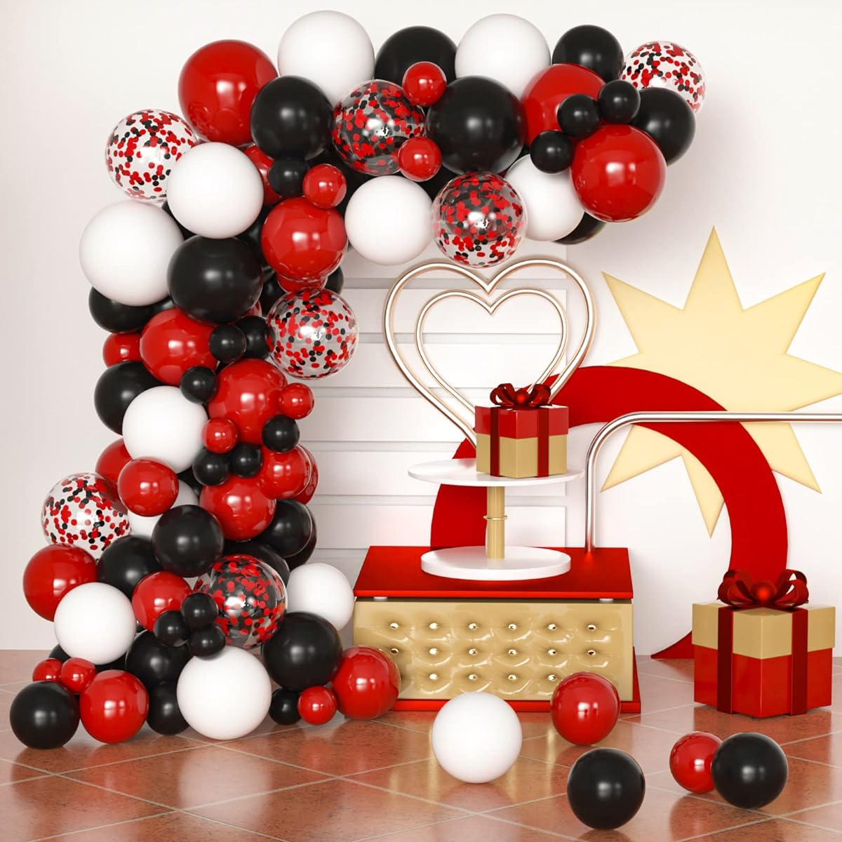 Red and Black Balloon Arch Kit 100 Pieces Red and Black White Confetti Balloons for Birthday Bridal Shower Casino Theme Party Decorations