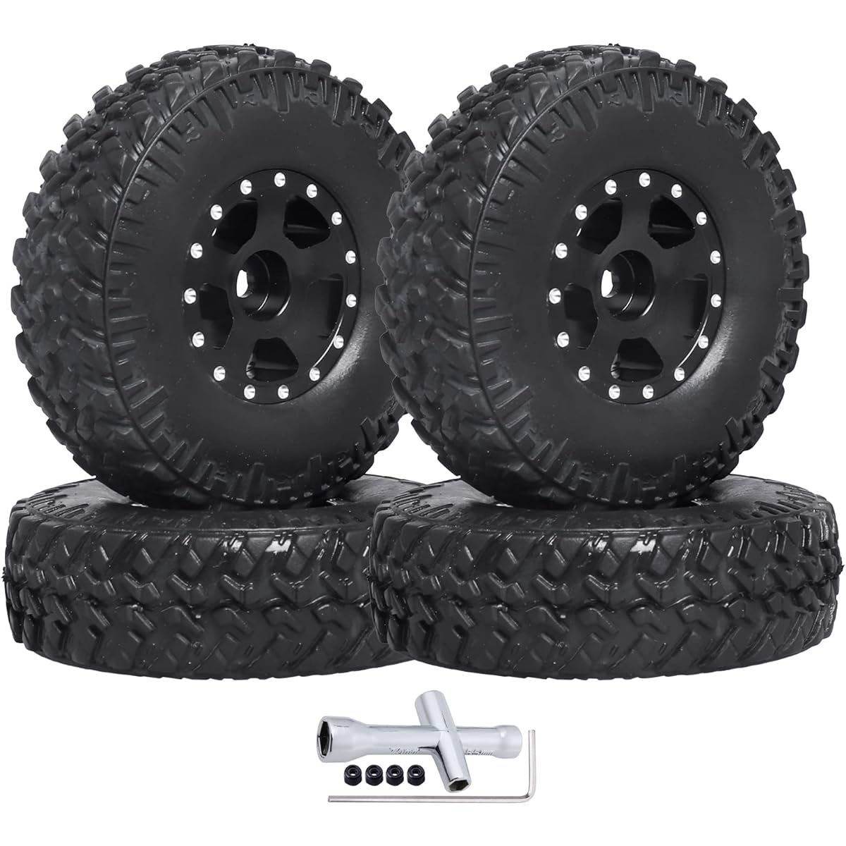 AllinRC 1.0 Beadlock Wheels and Tires 1/24 Axial SCX24 Gladiator Deadbolt for Bronco C10 JLU CRC B-17 Betty Chevy AX24 Upgrade