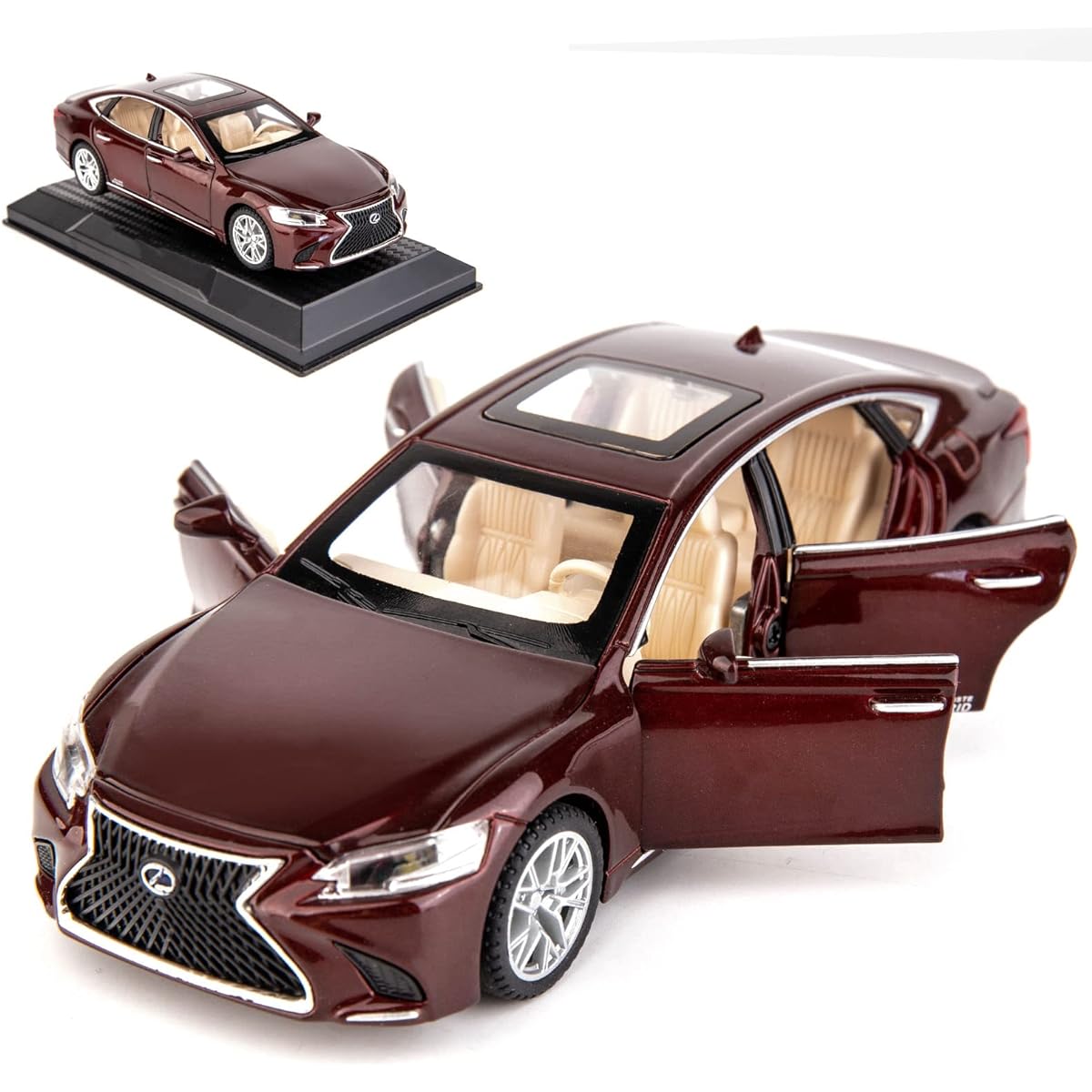 BDTCTK 1/32 Lexus Ls500h Model Car, Zinc Alloy Pull Back Toy Car with Sound and Light for Kids Boys Girls Gift (Brown)