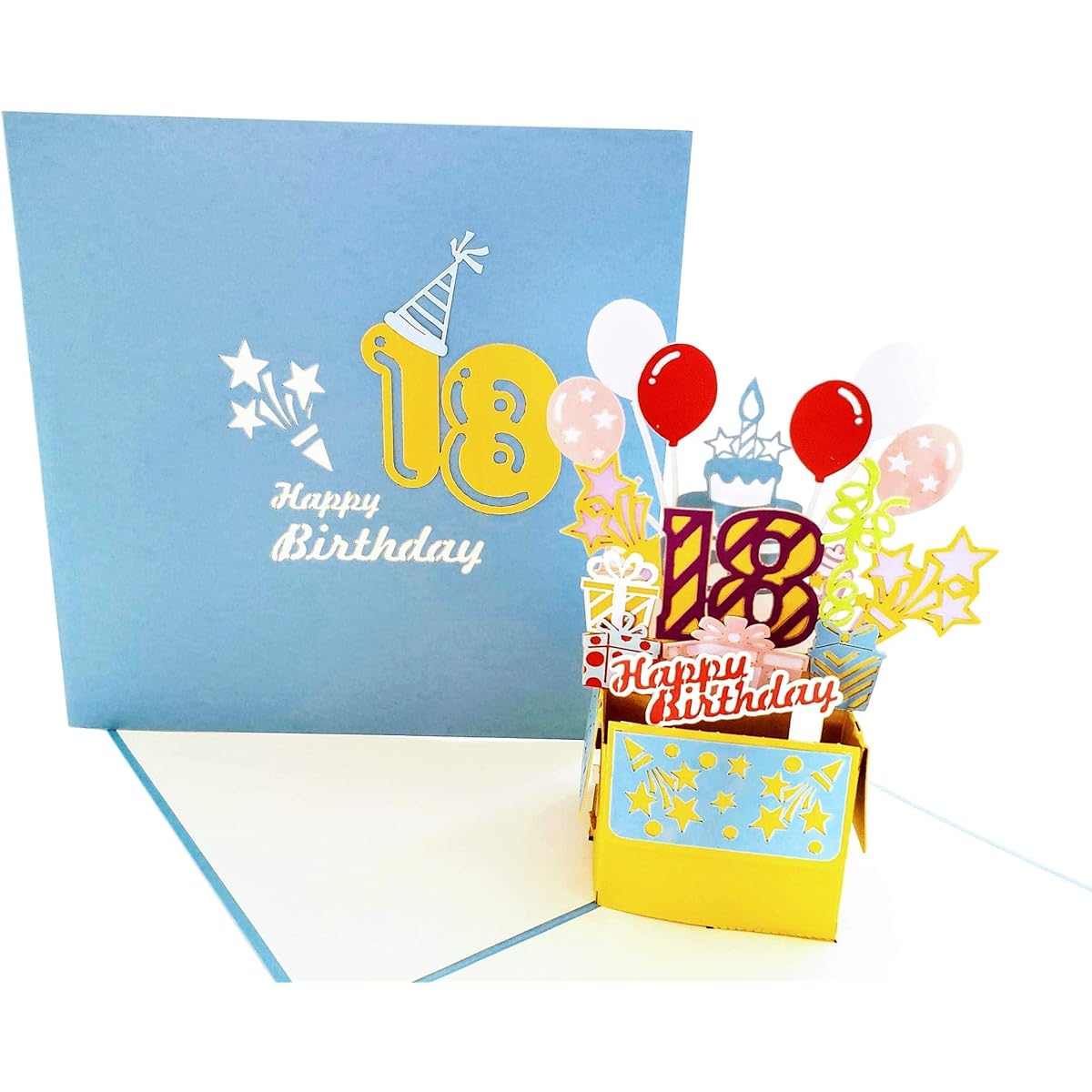 iGifts And Cards Happy 18th Blue Birthday Party Box 3D Pop Up Greeting Card - 18 Awesome Balloon Unique Celebration Feliz Campreaños Fun