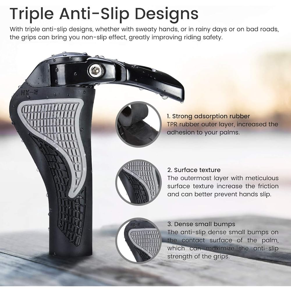 Bicycle Handlebar Grip MTB Grip Bar End Ergonomic Design with Bar End Suitable for Handlebar Diameter 22.2mm BY PRUNUS