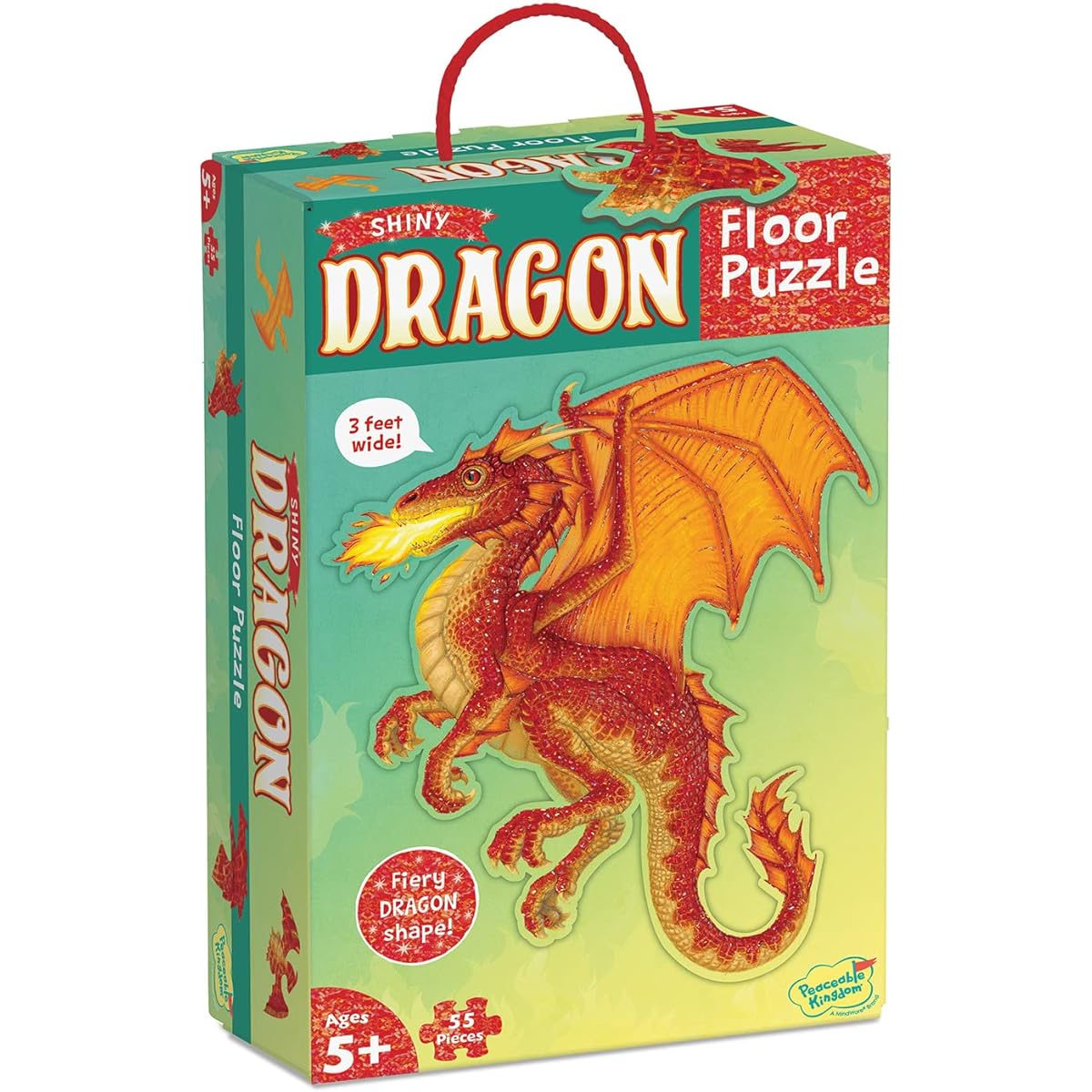 Peaceable Kingdom Dragon Puzzle - Floor Puzzle for Kids Ages 5+ - Durable 55 Pieces & Carrying Case Included with Corded Handle