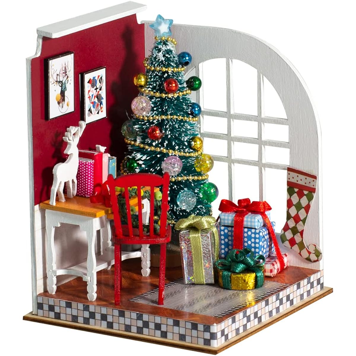 Montidey DIY Miniature Dollhouse Kit Carry Furniture 3D Wooden Model Toy with LED Light 1:24 Scale Creative Room Christmas Birthday Gift (Christmas Limited)