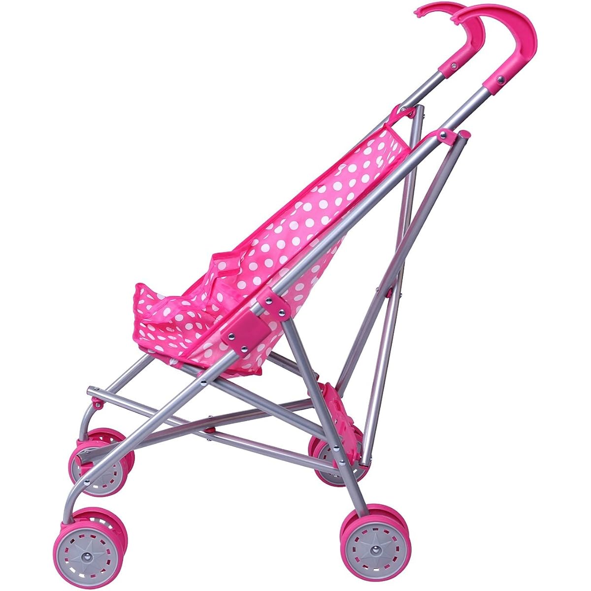 [Precious Toys]Precious toys Pink & White Polka Dots Foldable Doll Stroller with swivel wheels 0127B [Parallel import goods]