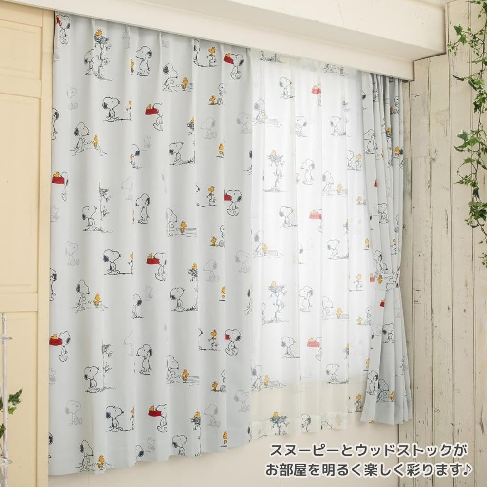 Peanuts Snoopy Grade 2 Light Blocking Heat Shielding Curtain Comic Pattern Width 100 x 200cm Length 2 Piece Set Ivory Snoopy Character Washable Shape Memory Adult Goods KO-16