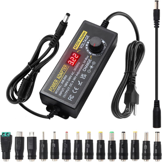 AOYADAISU 9~36V Adjustable Power Adapter - 108W 3A Universal Power Supply with 14 Chips - 100-240V 50-60Hz AC to DC Power Converter for LED Strip Light Router CCTV Camera