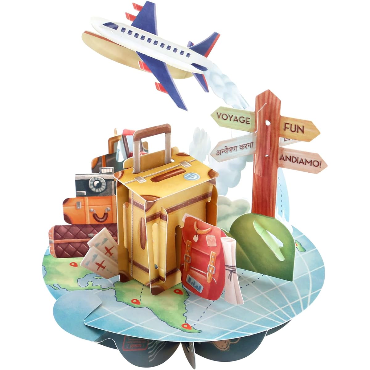 SANTORO Pirouette 3D Pop Up Greeting Card - Travel - Gift for Her, Him, Daughter, Son, Thank You, Destination, Holiday | Happy Birthday Travel Card for Men, Women